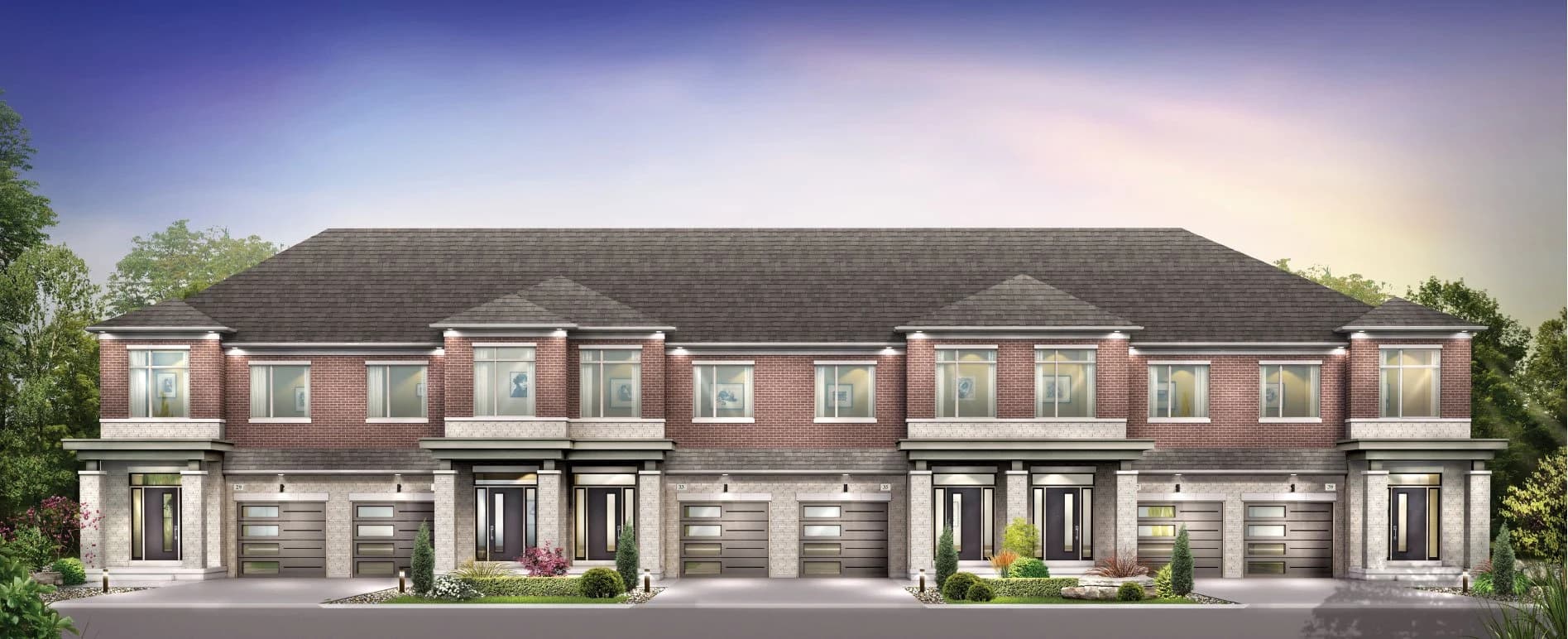 Architectural concept of the Bayview Heights townhome streetscape